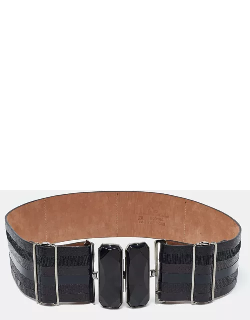 Fendi Black Karung Patent and Leather Wide Waist Belt 70C