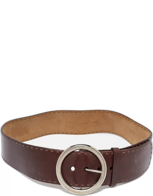 Prada Brown Leather Round Buckle Wide Belt 90C