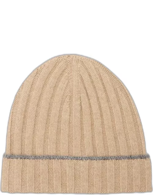 Men's Cashmere Rib Contrast-Trim Beanie Hat
