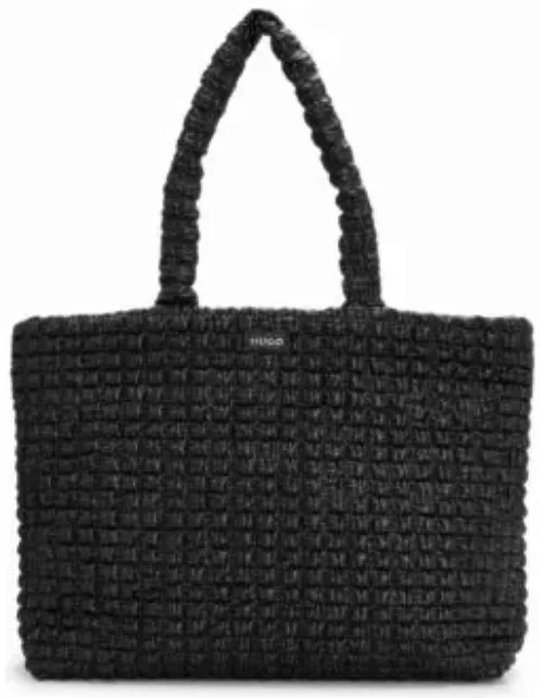 Faux-leather quilted-effect shopper bag with logo trim- Black Women's Shoulder bag