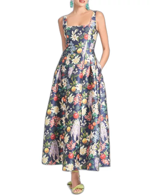 Mia Pleated Floral-Print Maxi Dres