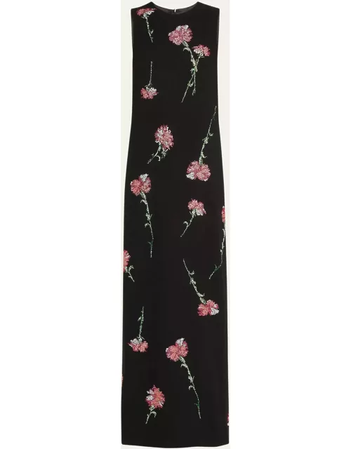 Cecil Beaton Pink Carnation Crystal Long Wool Dres