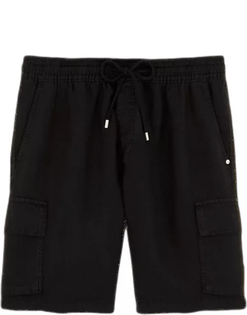 Men Linen Bermuda Shorts Cargo Pockets - Bermuda - Baie - Black