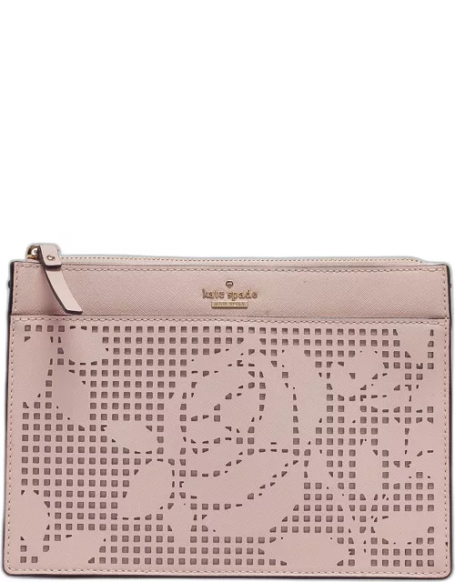 Kate Spade Light Pink Perforated Leather Cameron Street Clarise Clutch Bag
