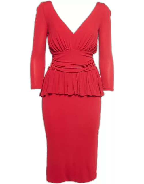 Alexander McQueen Red Jersey Ruched Midi Dress