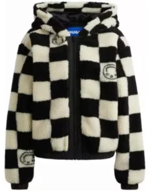 Teddy jacket with checkerboard jacquard- Patterned Women's Casual Jacket