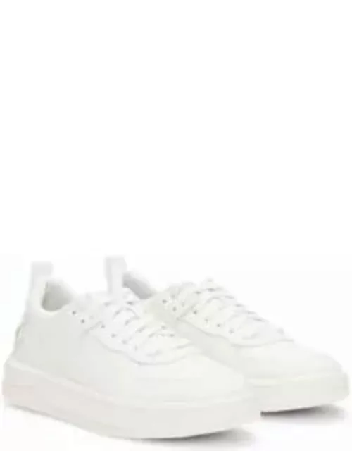 Faux-leather lace-up trainers with bubble branding- White Women's Sneaker