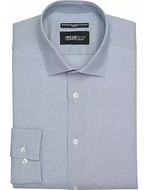 Awearness Kenneth Cole Men's Slim Fit Ultra Performance Stretch Small Check Dress Shirt Navy Fancy