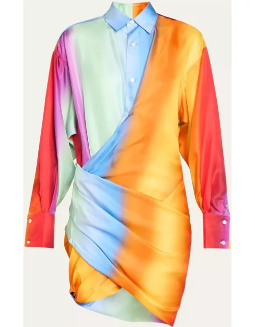 Rainbow Blur Short Asymmetric Wrapped Shirtdres