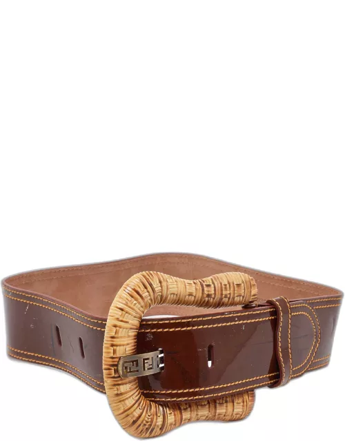 Fendi Brown Patent Leather B Waist Wide Belt 70C