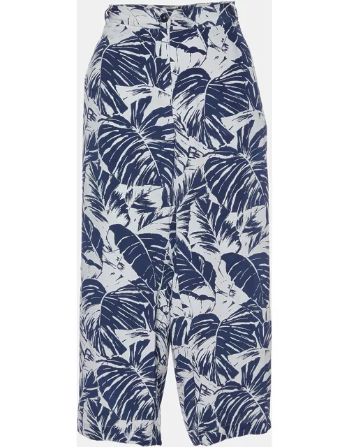 Weekend Max Mara Blue Tropical Print Silk Capri Pants