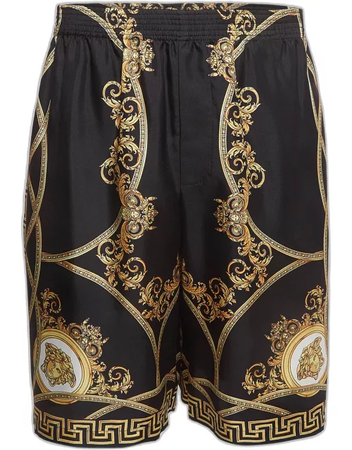 Versace Black Baroque Print Silk Shorts