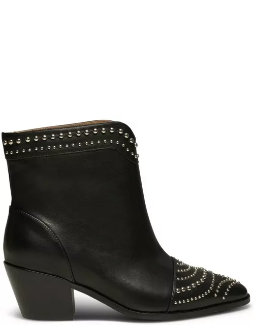 SHOE THE BEAR Annika Western Stud Leather Boot - Black
