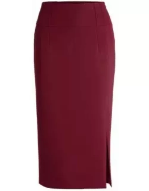 Extra-slim-fit pencil skirt with pleat details- Dark Red Women's Business Skirt