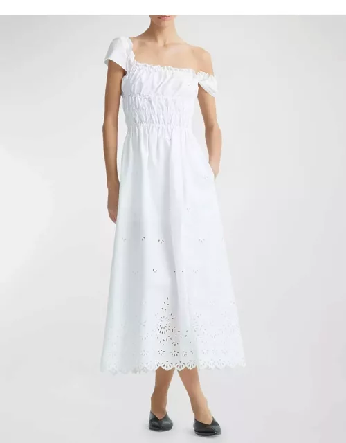 Lily Smocked Midi Dress with Eyelet Embroidery