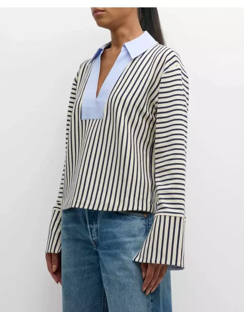 Whitney Rugby Stripe Collared V-Neck Top