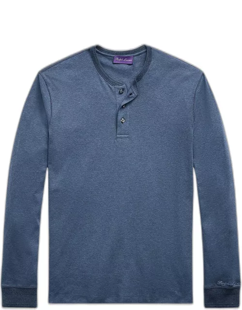 Men's Interlock Cotton Long-Sleeve Henley Shirt