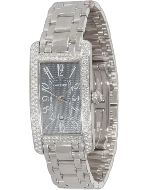 Cartier Grey 18k White Gold Tank Americaine 2490 Automatic Women's Wristwatch 23 m