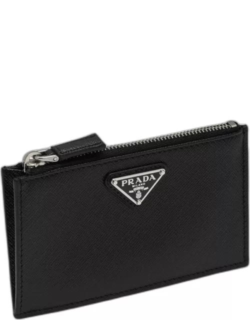 Black zipped card case in Saffiano