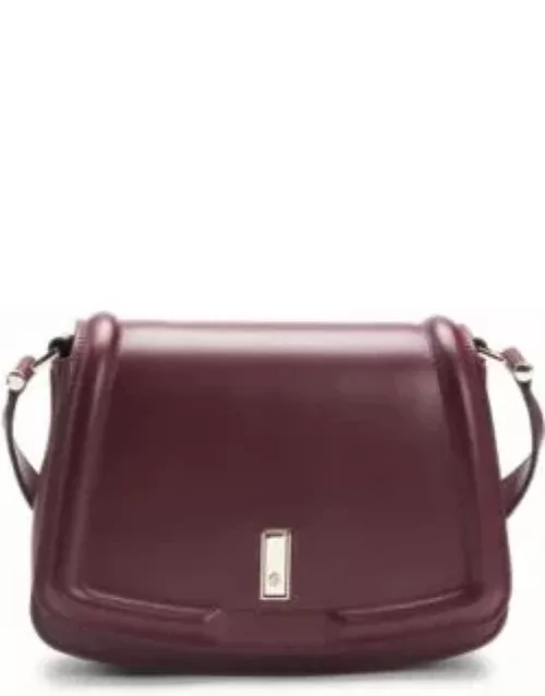 Leather saddle bag with signature hardware and monogram- Dark Red Women's Handbag