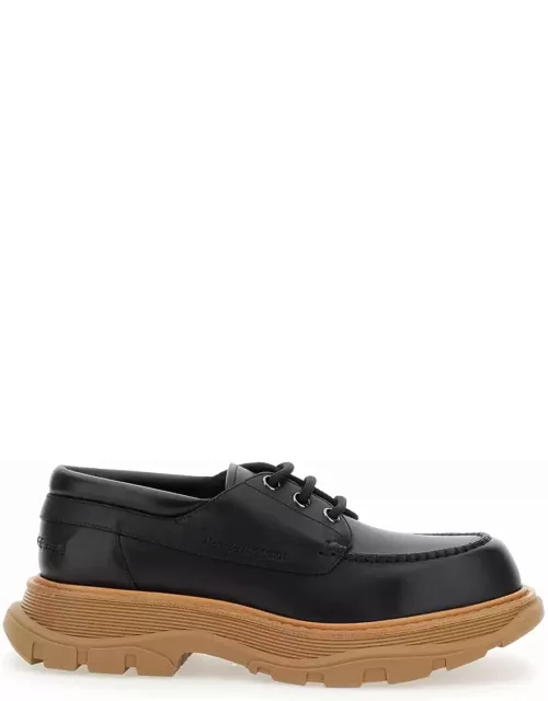 Alexander McQueen Black Derby Shoes With Engraved Logo And Platform In Leather Man
