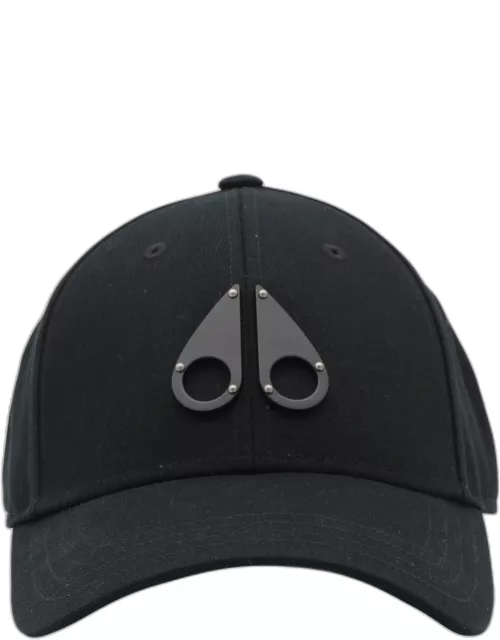 Moose Knuckles Black Canvas And Leather Baseball Cap
