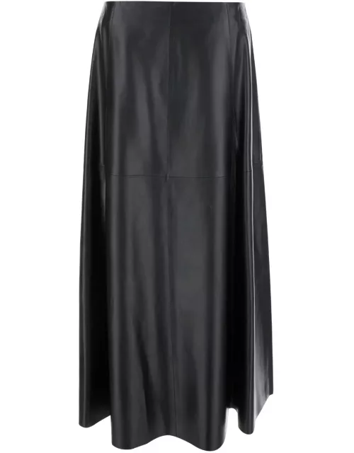 ARMA Black Relaxed Skirt With Zip Closure In Leather Woman