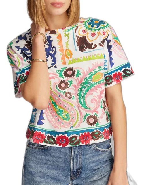 Paisley Hearts Cropped Floral-Print T-Shirt