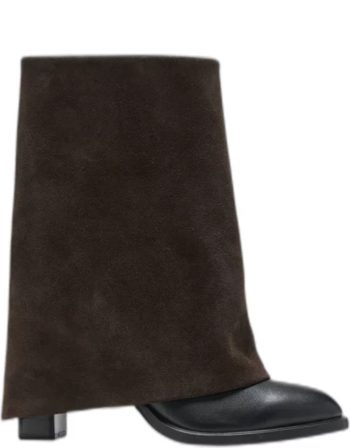 Melia Mixed Leather Fold-over Collar Mid Boot