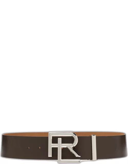 Wide Leather Belt with Box Logo Buckle