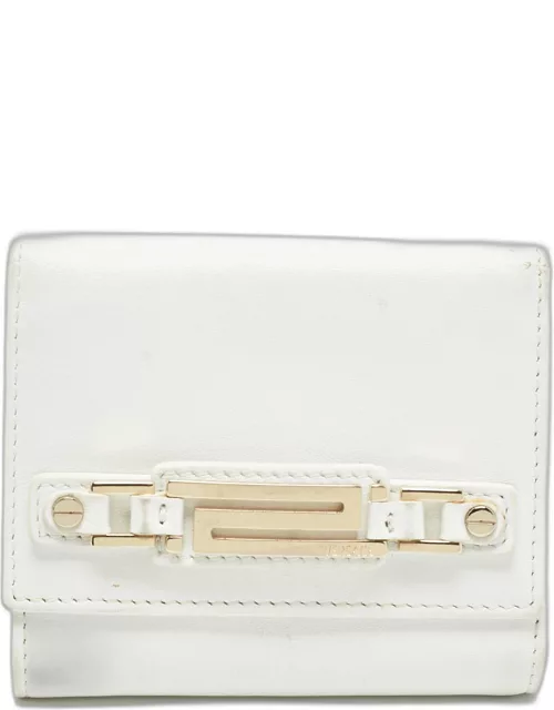 Versace White Leather Trifold Compact Wallet