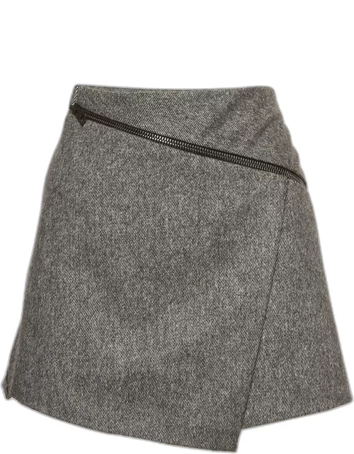 Roberto Cavalli Grey Wool Zip Detail Mini Skirt