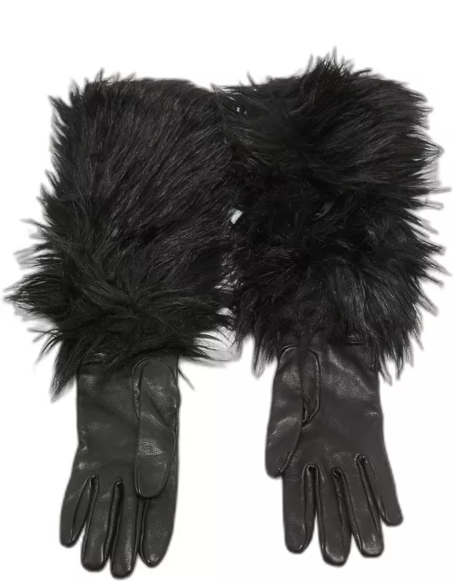Prada Black Faux Fur and Genuine Leather Glove