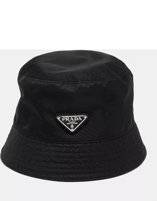 Prada Black Re-Nylon Metal Triangle Logo Bucket Hat