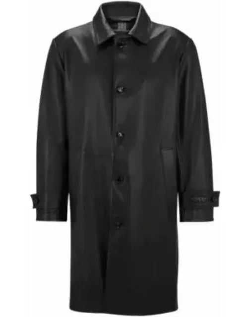 Regular-fit coat in jersey-bonded leather- Black Men's Leather Jacket