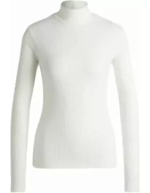 Stretch-cotton slim-fit T-shirt with logo print- White Women's T-Shirt