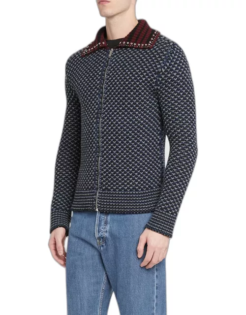 Men's Knit Blouson Jacket with Studded Collar