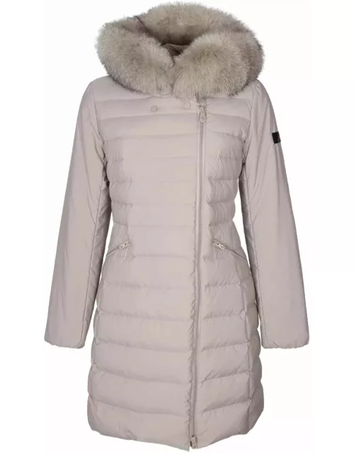 Peuterey Slim Seriola Down Jacket Ml 04 Fur In Nylon Beige Color