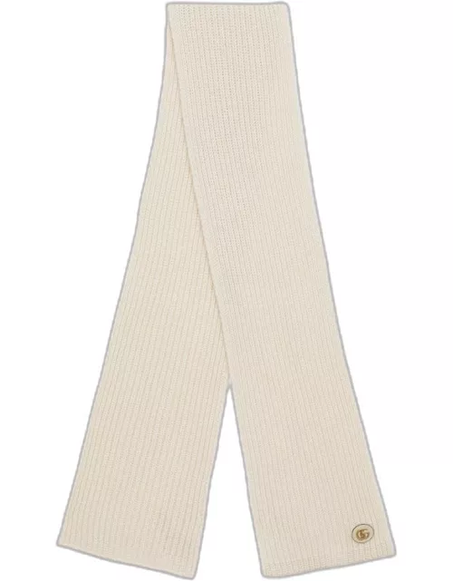 Ivory cashmere scarf with logo