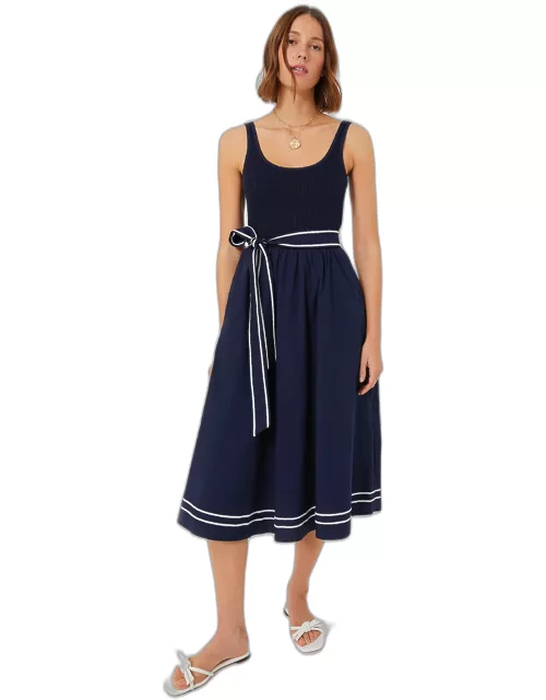 Nautical Navy Poplin Rib Midi Dres