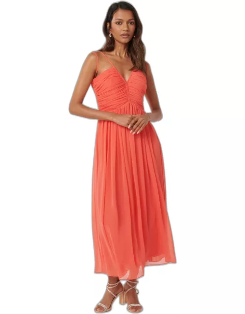 Forever New Women's Nakita Petite Ruched-Bodice Maxi Dress in Coral Crush