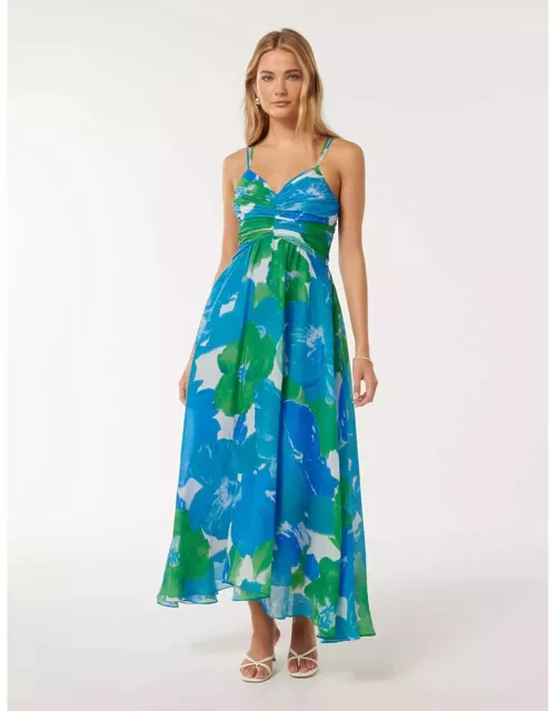 Forever New Women's Jolie Ruched-Bodice Maxi Dress in Blue Parker Flora