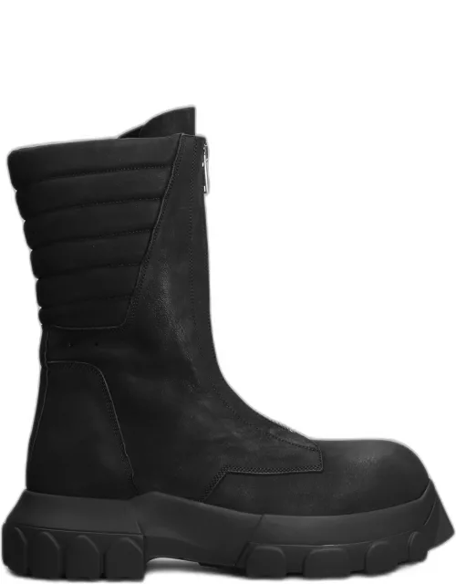 Rick Owens Moto Turbo Tractor Combat Boots In Black Leather