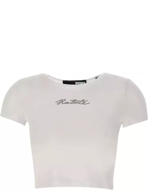 Rotate by Birger Christensen Cropped T-shirt With Rhinestone Logo