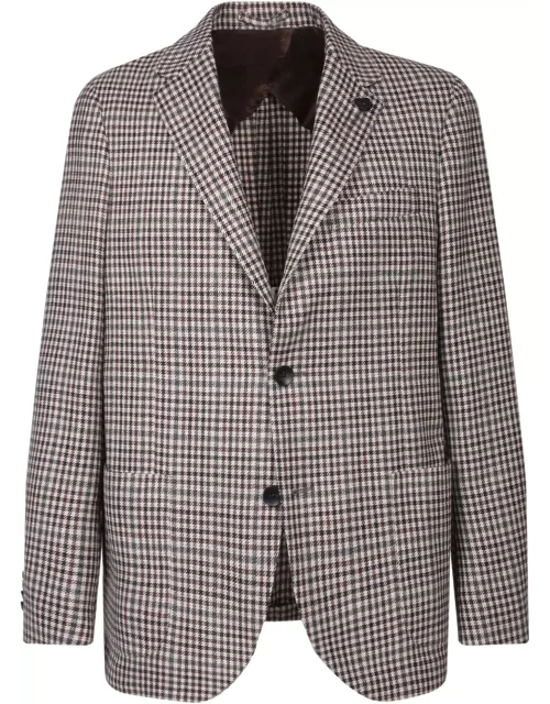 Lardini Red And Beige Checkered Jacket