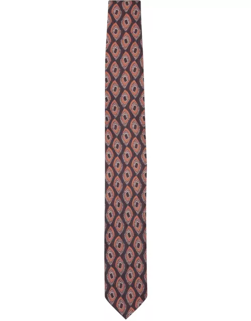 Lardini Silk Tie In Brown/red With Geometric Pattern