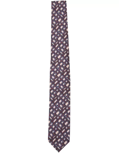 Lardini Silk Tie In Blue With Geometric Pattern