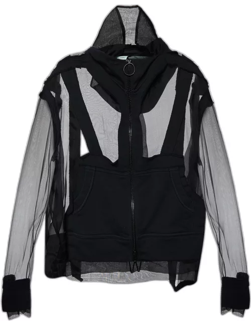 Off-White Black Organza & Knit Hoodie Zip-Up Jacket