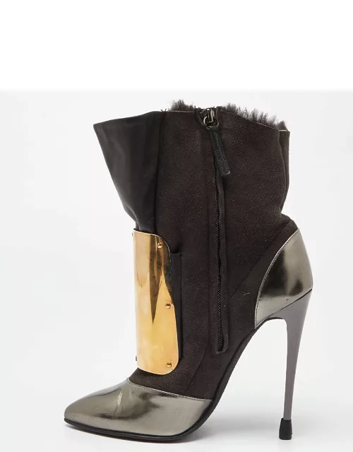 Giuseppe Zanotti Multicolor Suede and Leather Pointed Toe Ankle Boot