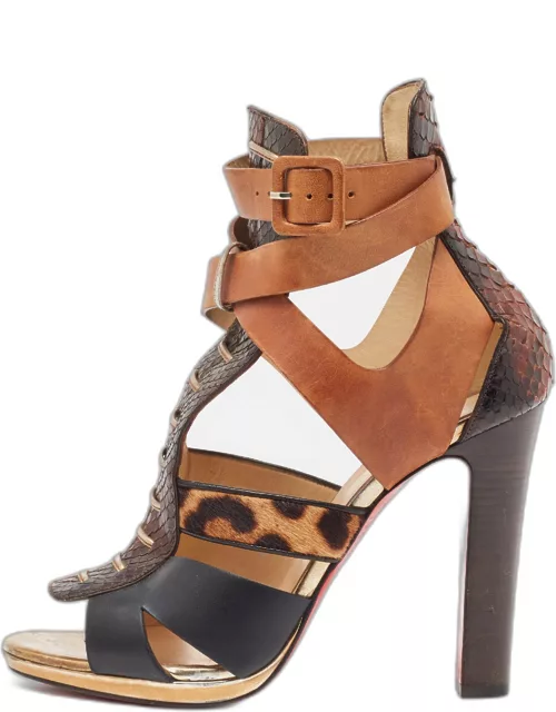 Christian Louboutin Brown Python and Leather Ankle Strap Sandal